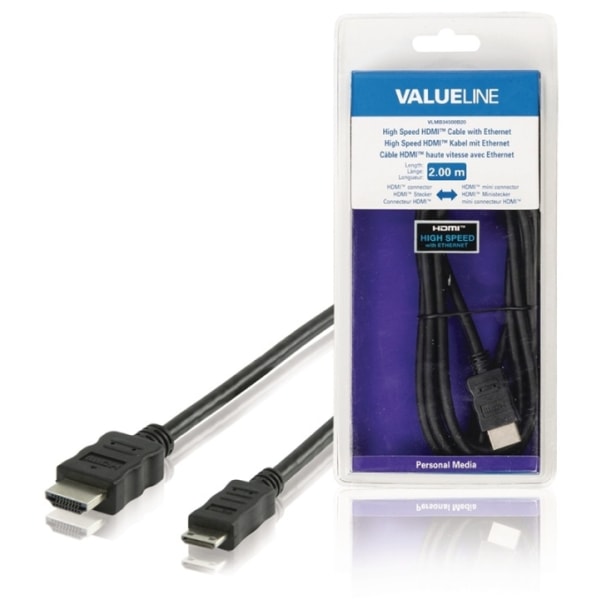 Valueline High Speed Hdmi Kabel Med Ethernet HDMI-Stik - HDMI Mini Male 2.00 m Sort