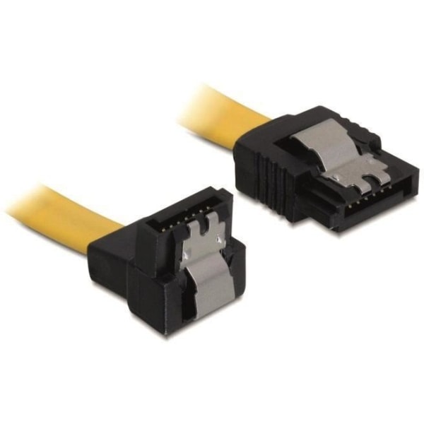 DeLOCK SATA-kabel, 6Gb/s, låsclip, vinklad(nedåt)-rak, 0,5m, gul