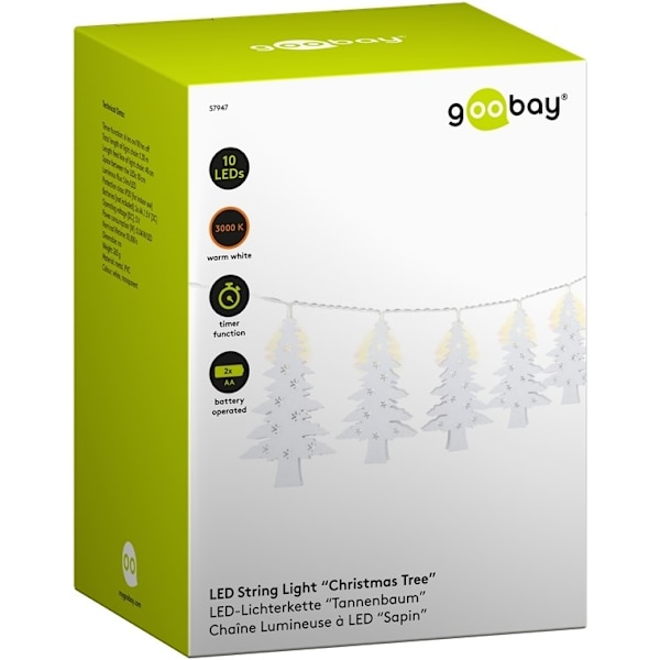 Goobay 10 LED-lampor "Julgran" med timerfunktion, varmvit (3000 K), batteridriven