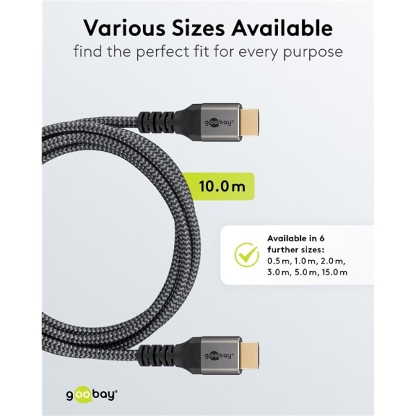 Goobay Höghastighets HDMI™-kabel med Ethernet, 10 m, Sharkskin G