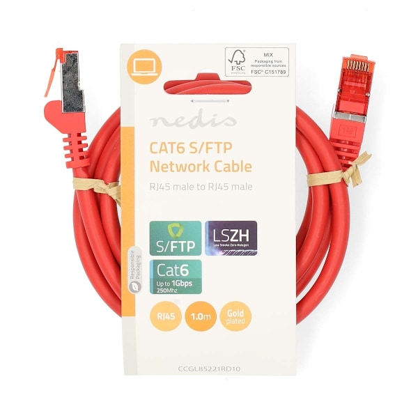 Nedis CAT6 Nätverkskabel | RJ45 hane | RJ45 hane | S/FTP | 1.00 m | Rund | LSZH | Röd | Label