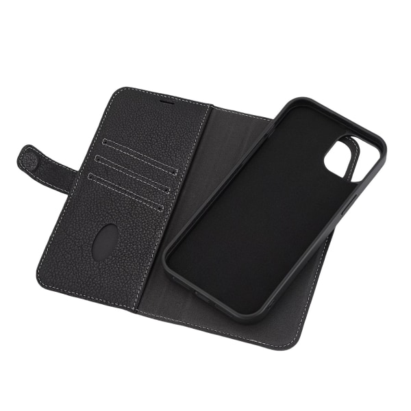 Essentials iPhone 15 Plus leather Mag wallet, detachable,magnetic,black Svart