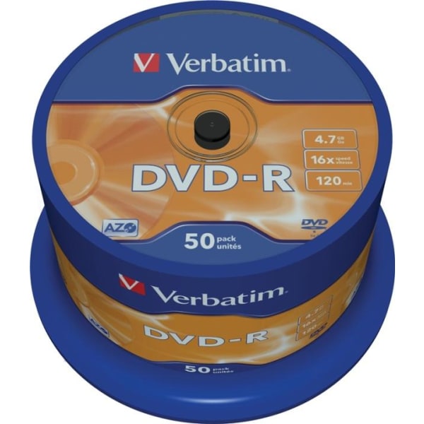 Verbatim DVD-R, 16x, 4,7 GB/120 min, 50-pack spindel, AZO (43548
