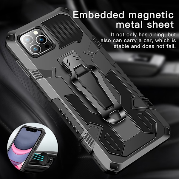 Robust etui med stativ til iPhone 13 Pro, Sort Svart