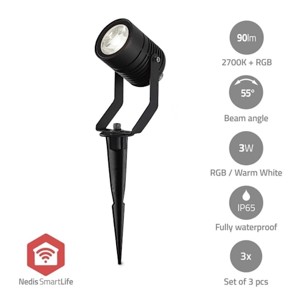 Nedis Smartlife udendørs lys | 3 x 90 lm | Zigbee 3.0 | 3 x 3 W | RGB | 2700 K | Aluminium | Androidâ„¢ / IOS