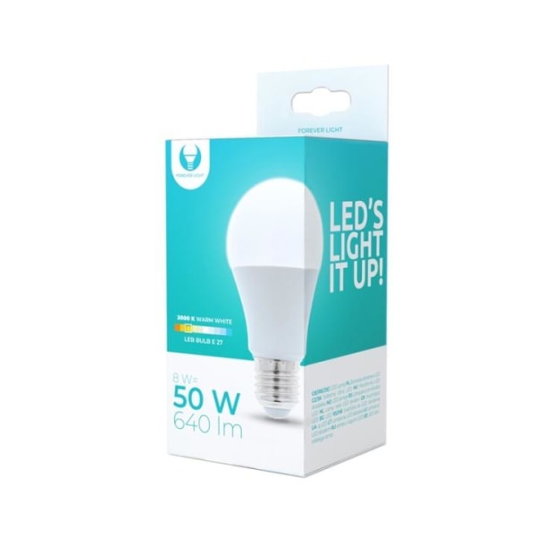 LED-lamppu E27, A60, 8W, 3000K, lämmin valkoinen