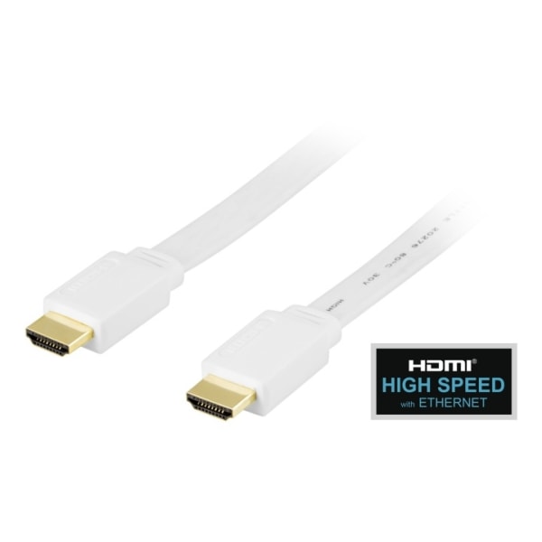 DELTACO HDMI-kabel, v1.4+Ethernet, 19-pin ha-ha, 1080p, flat, 0,5m (HDMI-1005H)