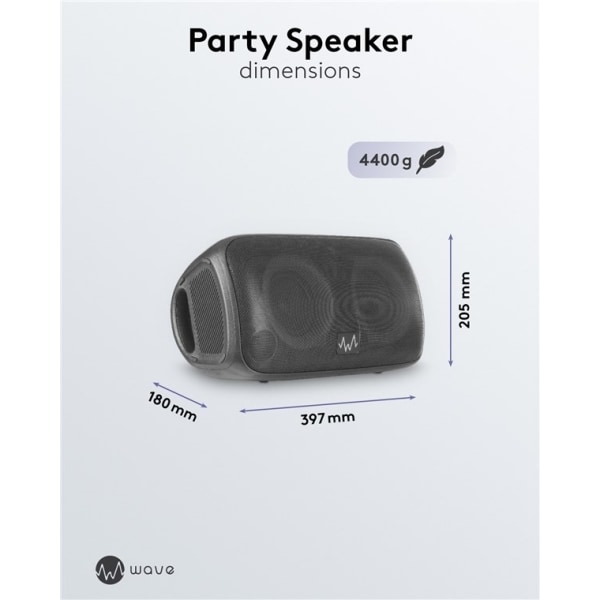 Waveaudio Wave Partyhögtalare bärbar Bluetooth-högtalare med mikrofon och LED-lampor för musiknjutning när som helst, var som helst