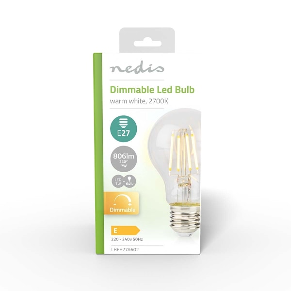 Nedis LED Glödlampa E27 | A60 | 7 W | 806 lm | 2700 K | Dimbar | Varm Vit | Retrostil | 1 st