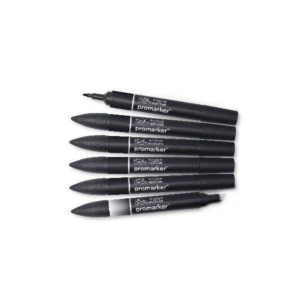 Winsor Promarker set 6st (5st Svart +1st blender)