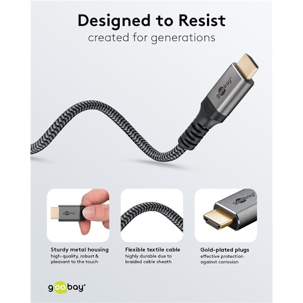 Goobay DisplayPort™ - HDMI™ -kaapeli, 2 m, Sharkskin Grey Displa