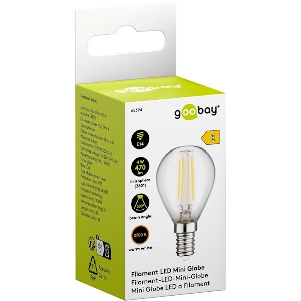 Goobay Filament-LED mini globe, 4 W sokkel E14, varm hvid, kan ikke dæmpes