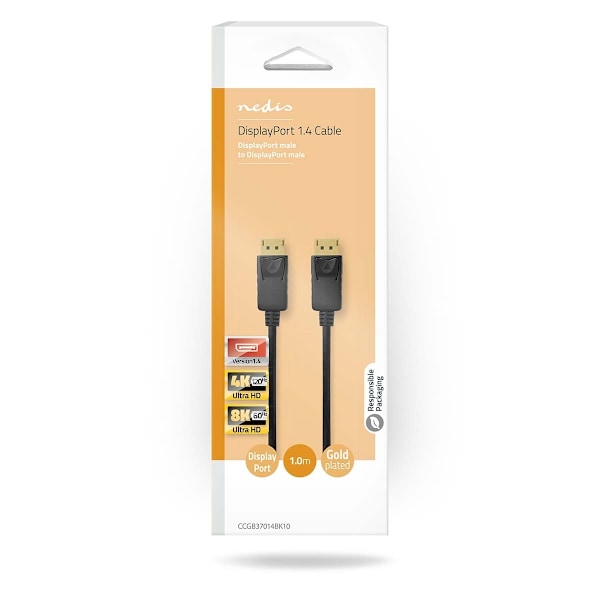 Nedis DisplayPort kaapeli | DisplayPort uros | DisplayPort uros | 8K@60Hz | Niklattu | 1.00 m | Pyöreä | PVC | Musta | Laatikko