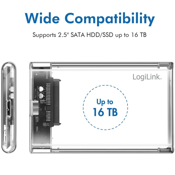 LogiLink Harddisk kabinet 2.5" SATA USB 3.0 Skrueløst design Trans