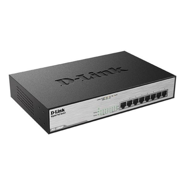 D-LINK PoE network switch, 8-ports, 10/100/1000Mbps, metal, gray