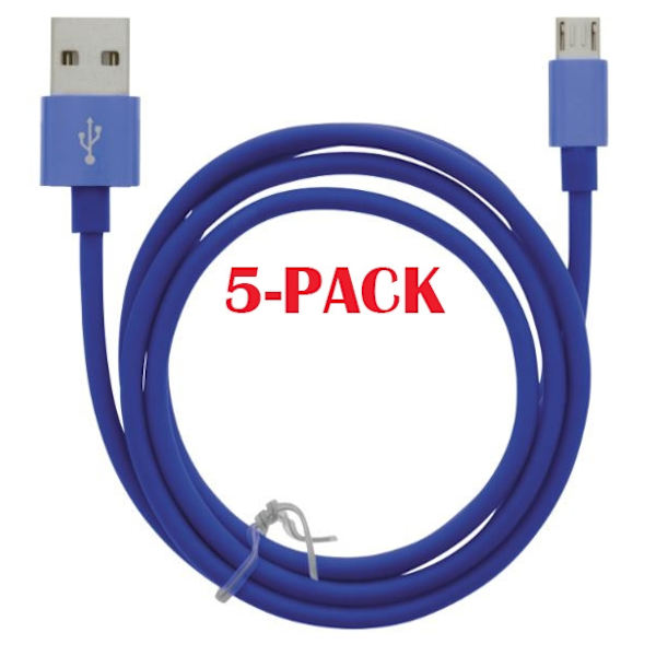 5-PACK Kabel USB-A - MicroUSB 2.4A, 1m, Blå