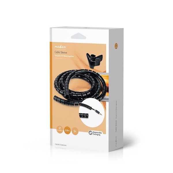 Nedis Kabel Management | Spiral ærme | 1 stk. | Maksimal tykkelse på kabel: 16 mm | PE | Sort