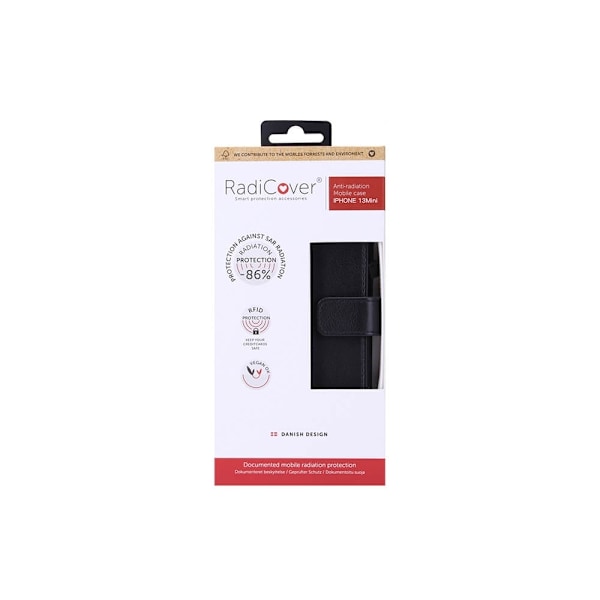 RADICOVER Strålningsskydd Mobilfodral PU-Läder iPhone 13 Mini Flipcover Svart Svart