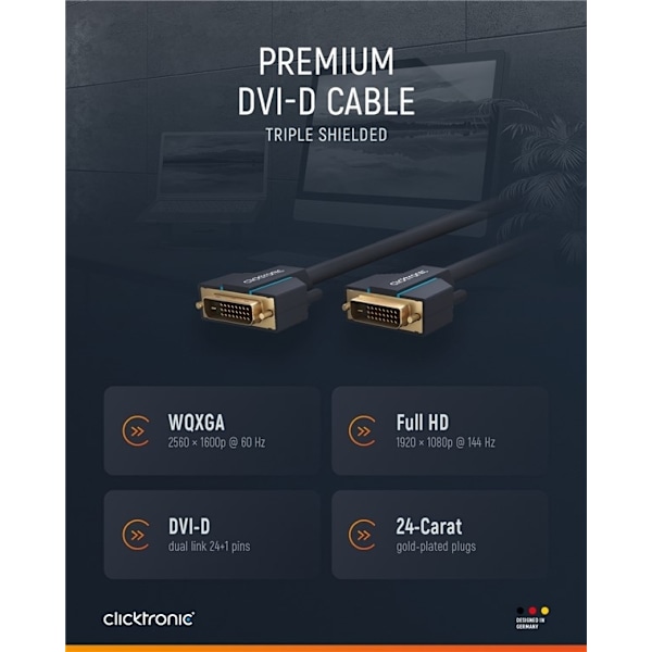 ClickTronic DVI-kabel Premiumkabel | 1x DVI-kontakt  1x DVI-kontakt | 5,0 m | WQXGA @ 60 Hz