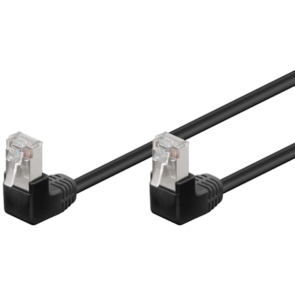 Goobay Patchkabel CAT 5e, 2x 90° vinklad, F/UTP, svart, 3 m kopparklädd aluminiumtråd (CCA), 2x RJ45-plugg 90 ° (8P8C)