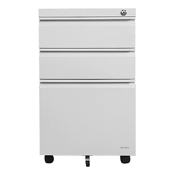 DELTACO Office, Cabinet on wheels with lock, 3 drawers, white