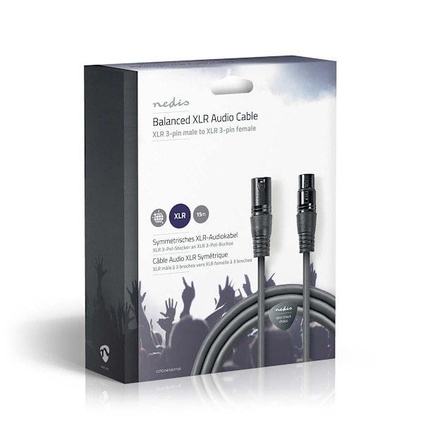 Nedis Balanceret Audio kabel | XLR 3-Pin Han | XLR 3-Pin Hun | Nikkelplateret | 15.0 m | Runde | PVC | Mørkegrå | Gaveæske
