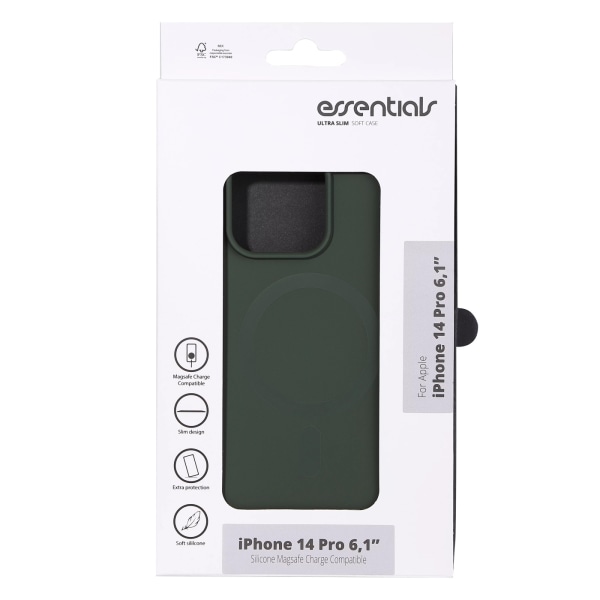 Essentials iPhone 14 Pro Silicone Mag bagcover, grøn Grön