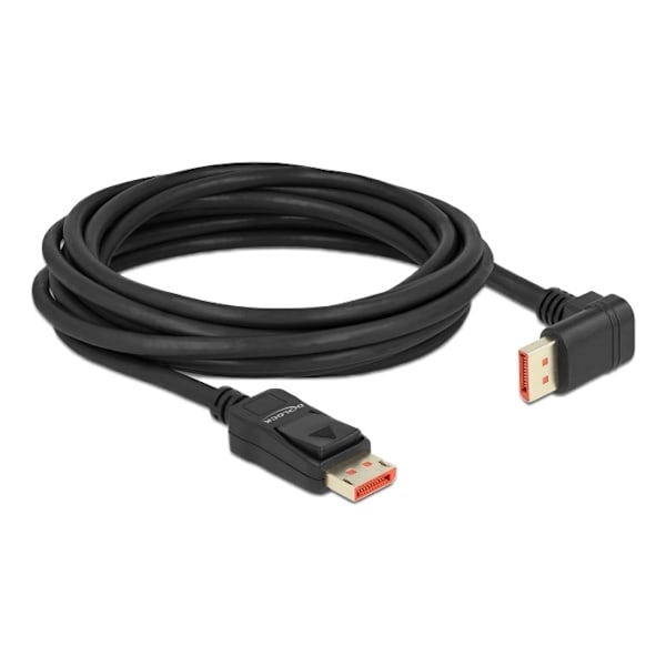 Delock DisplayPort cable male straight to male 90° downwards angled 8K 60Hz 5m, svart
