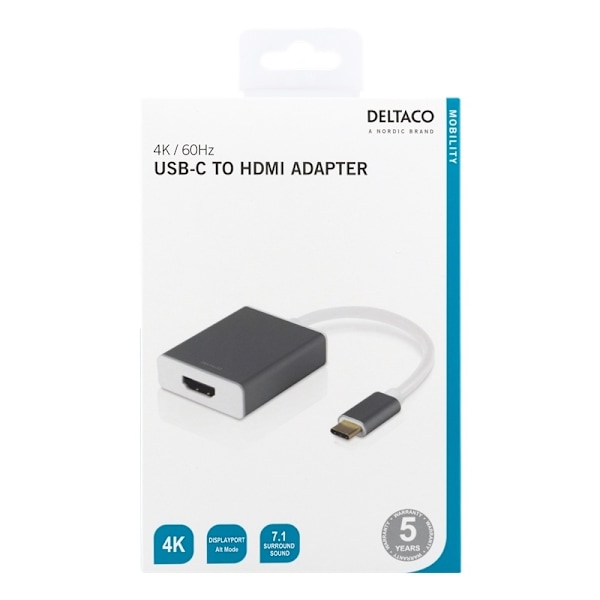 DELTACO USB-C - HDMI-sovitin, 4096x2160 60Hz, 0,2m, tähtiharmaa
