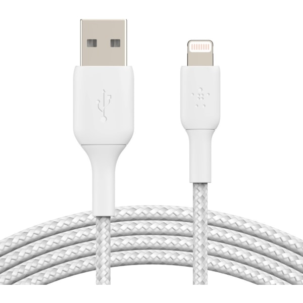 Belkin BOOST CHARGE™ Lightning - USB-A kabel flettet, 0,15 m, hvid