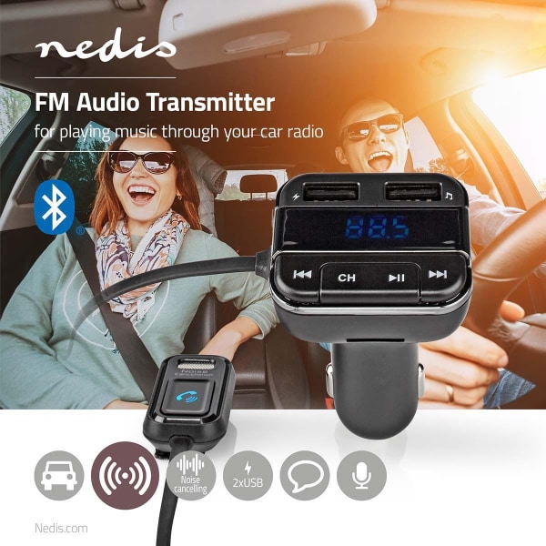 Nedis FM-lähetin Autoon | Kiinteä | Hands free - puhelut | 0.8 " | LED näyttö | Bluetooth® | 5.0 V DC / 1.0 A / 5.0 V DC / 2.4 A | Google Assistant /