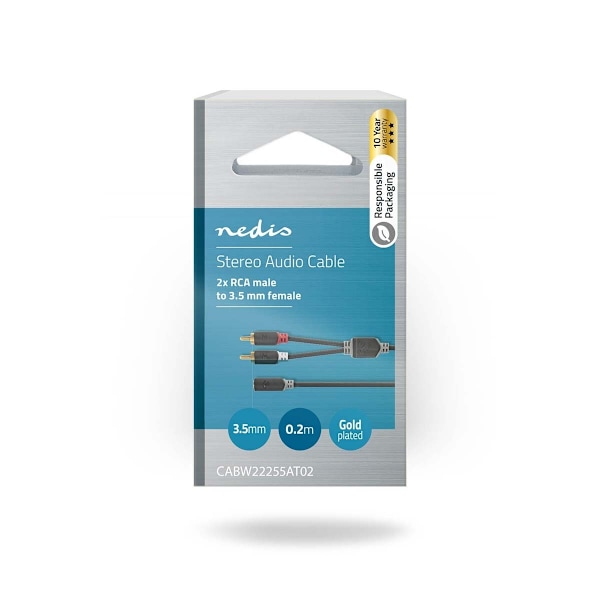 Nedis Stereoljudkabel | 2x RCA Hane | 3.5 mm Hona | Guldplaterad | 0.20 m | Rund | Antracit | Låda