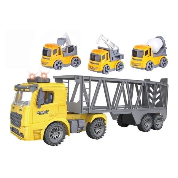 CONTRUCK Lastbil m/hænger+3 biler, lys, lyd & Try Me 1:14