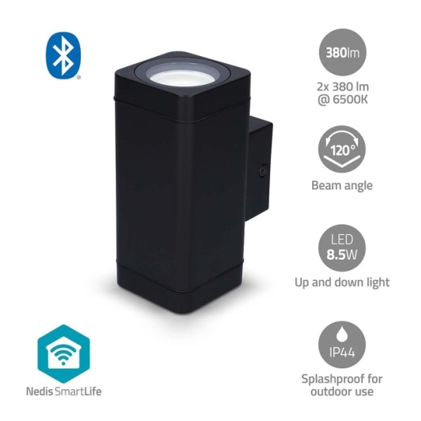 Nedis Smartlife Outdoor Light | 760 lm | Bluetooth® | 8.5 W | Lämpimästä kylmään valkoiseen | 2700 - 6500 K | ABS-Muovi | Android™ / IOS