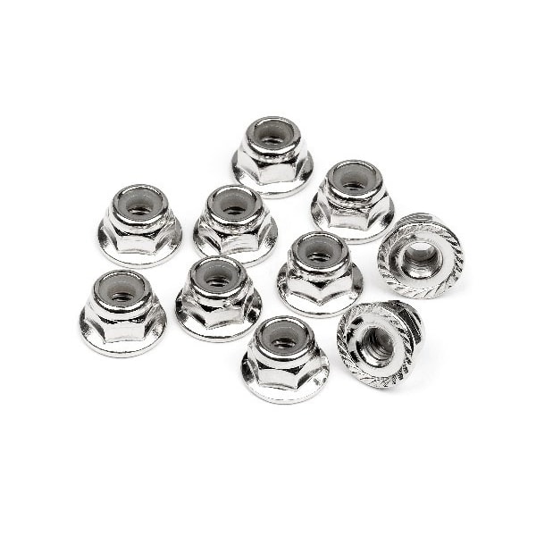 Serrated Flange Lock Nut M4 (Silver/10Pcs)