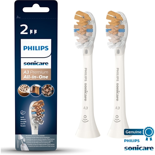 Philips A3 Premium All-in-One -borsthuvud, vit, 2 stycken