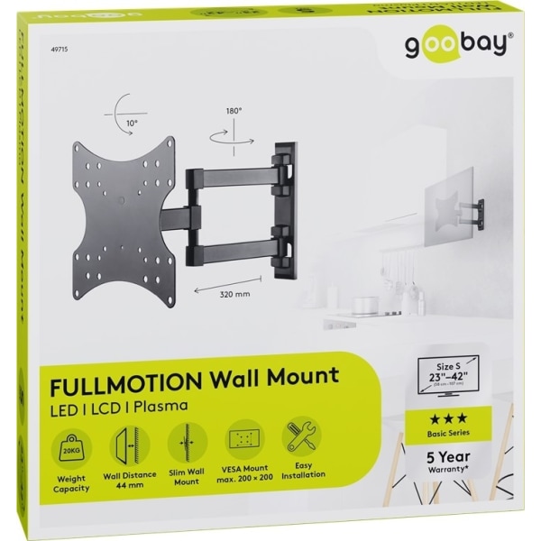 Goobay TV-väggfäste Basic FULLMOTION (S) för TV-apparater från 2