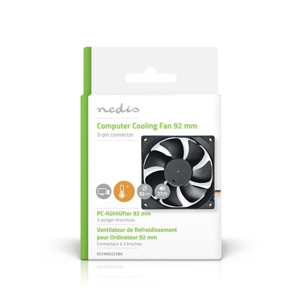 Nedis DC-ventilator | DC | Ventilatorstørrelse: 92 mm | 3-Pin | 26.7 dBA | Sort