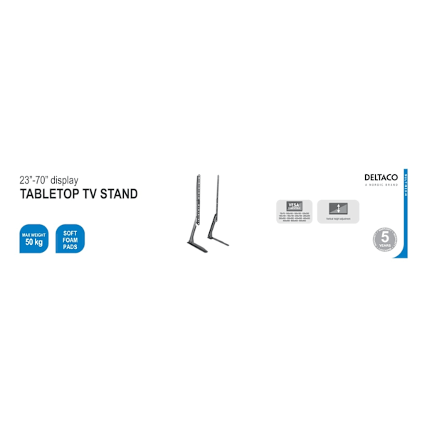 DELTACO Slim Table stand for tv, 23"-70", 50kg, 75x75-800x400mm