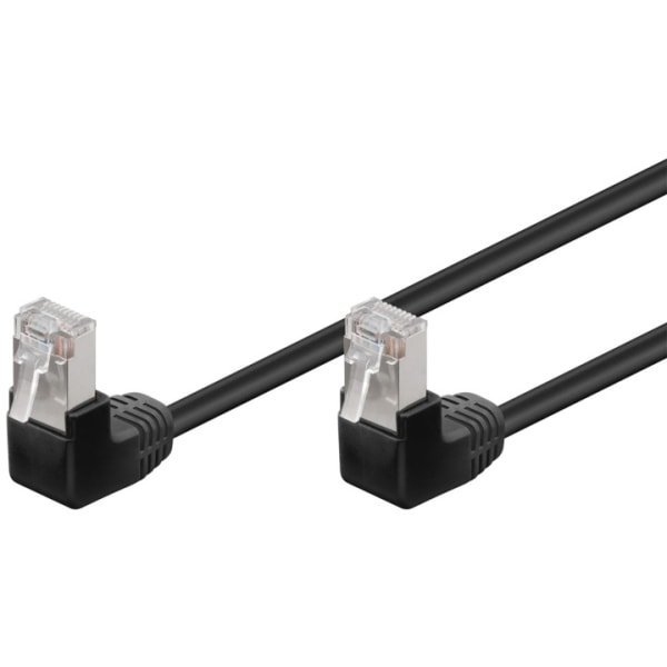 Goobay Netværkskabel CAT 5e vinklet 2x 90°, F/UTP, sort, 2 m kobberbeklædt aluminiumleder (CCA), 2x RJ45-stik 90 ° (8P8C)