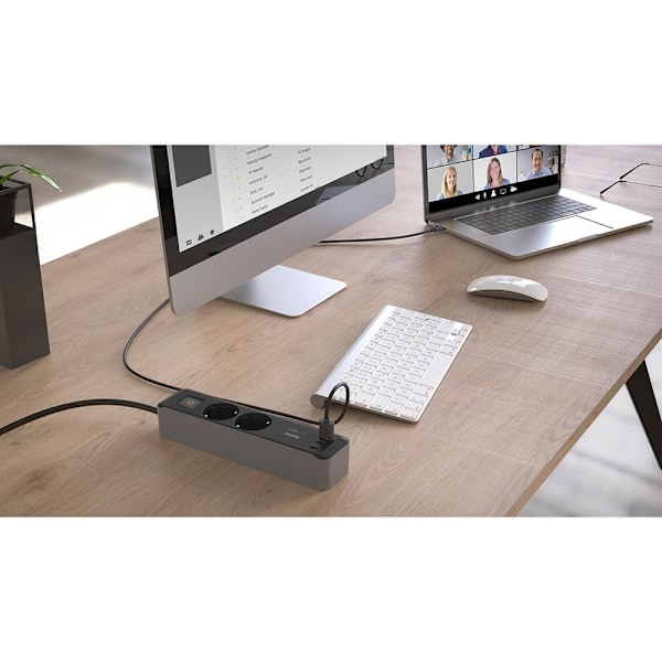 Hama Power Strip 2-Way USB-C/A 65W PD 1.4m Black/Grey