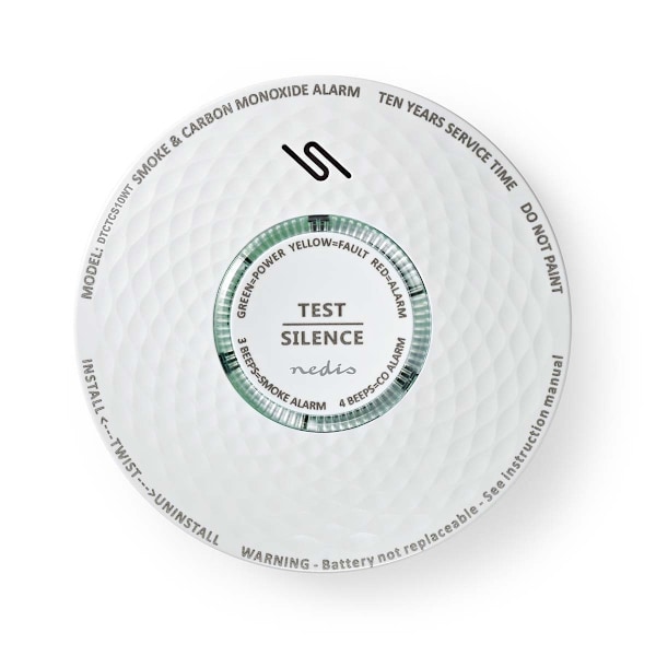 Nedis Rök & kolmonoxid Alarm | Batteridriven | Batterilängd upp till: 10 år | EN 14604 | Med testknapp | 85 dB | ABS | Vit
