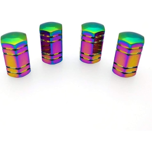 Venttiilikorkit 4-pack, Sateenkaarenväriset 6-kulmaiset