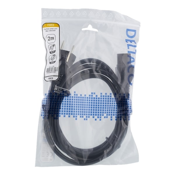 DELTACO power cord CEE 7/7 - IEC C15, 2m, black