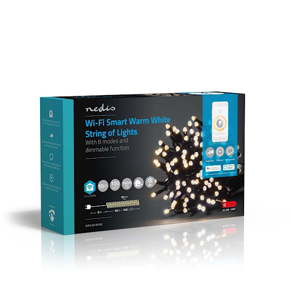 Nedis SmartLife Julbelysning | Sträng | Wi-Fi | Varm Vit | 100 LED's | 10.0 m | Android™ / IOS