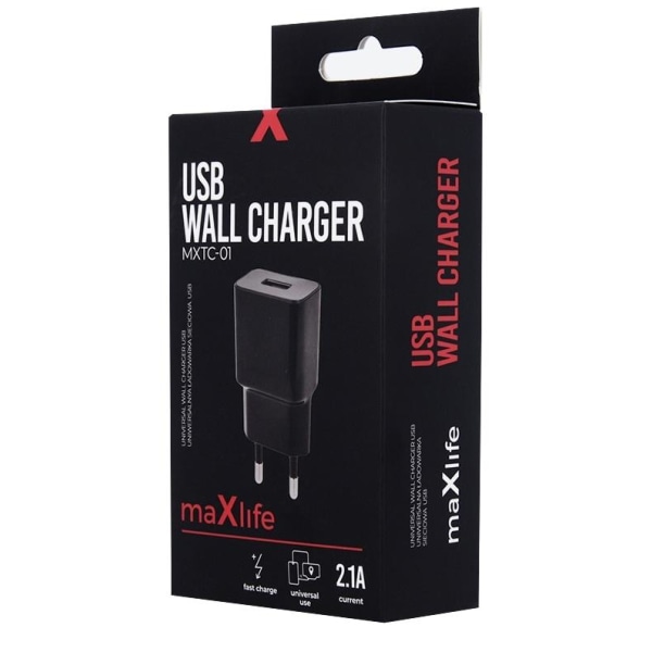 Maxlife USB-snabbladdare MXTC-01, med fast Charge, 2,1A, svart