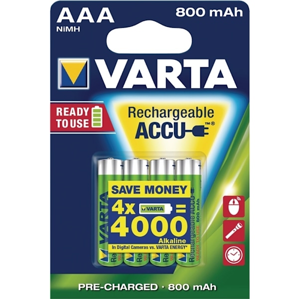 Varta Batteri NiMH AAA/LR03 1.2 V 800 mAh R2U 4-pack