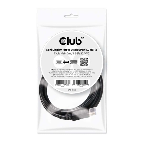 CLUB3D Mini DisplayPort - DisplayPort 1.2 M/M 2m/6.56ft 4K60Hz