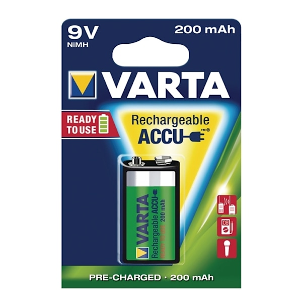 Varta Ladattava Ni-MH-Akku E | 9 V DC | 200 mAh | Esiladattu | 1 - Läpipainopakkaus | 6HR61 | Keltainen / Vihreä