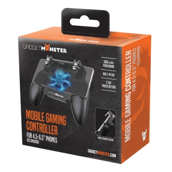 GADGETMONSTER Kannettava mobiili peliohjain 2000mAh Powerbankilla - Musta